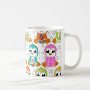 Cute beautiful colourful penguins flowers coffee mug