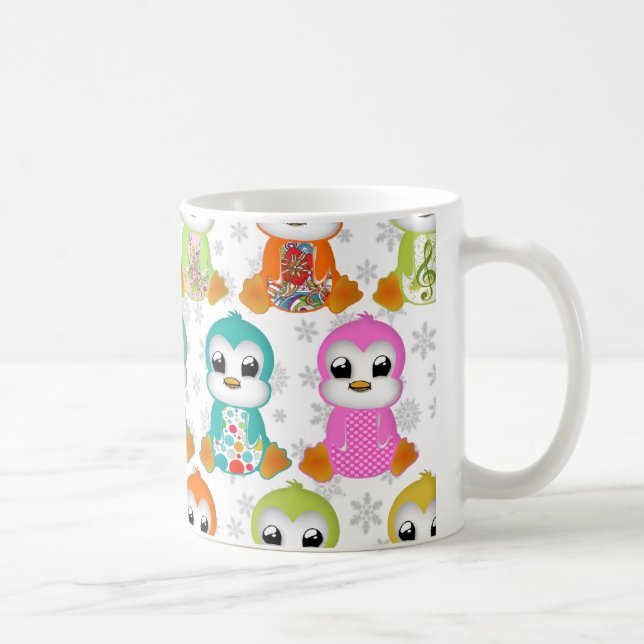 Cute beautiful colourful penguins flowers coffee mug (Right)