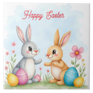 Cute Beautiful Easter Bunnies Modern Collection Ceramic Tile