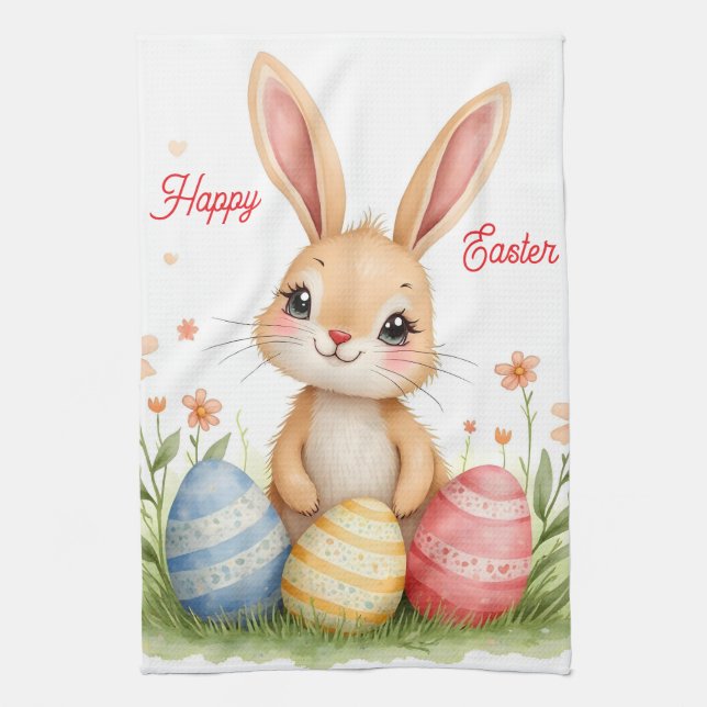 Cute Beautiful Easter Bunny Popular Collection Tea Towel (Vertical)