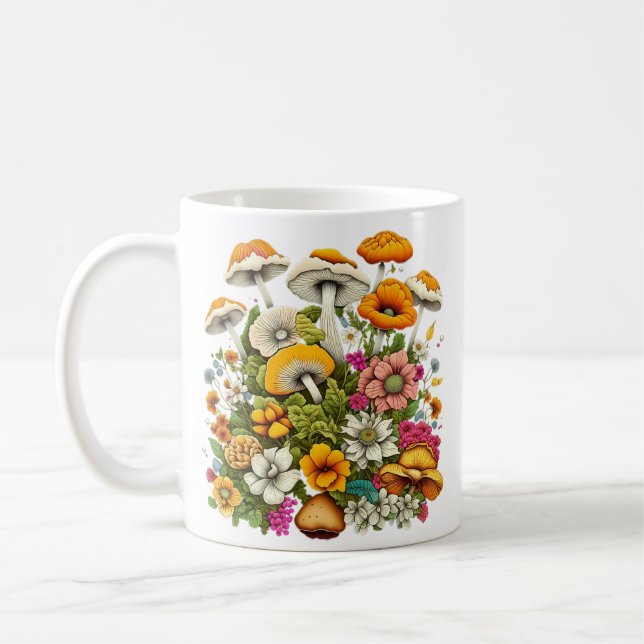 Cute Beautiful Flowers And Mushrooms Coffee Mug (Left)