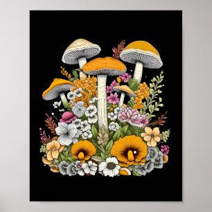 cute beautiful flowers and mushrooms poster