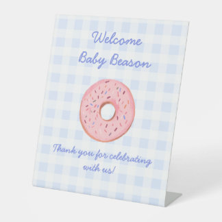 Cute Beautiful Gingham Doughnut Baby Sprinkle Deco Pedestal Sign
