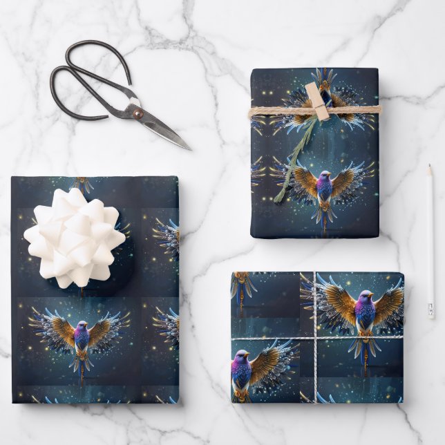 Cute  Beautiful Hummingbird Blue & Green Wrapping Paper Sheet (Front)