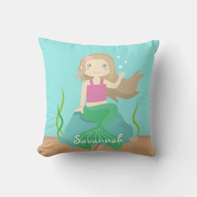 Cute Beautiful Mermaid Under the Sea Room Decor Cushion (Front)