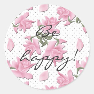 Cute beautiful pink roses cartoon retro vintage ab classic round sticker