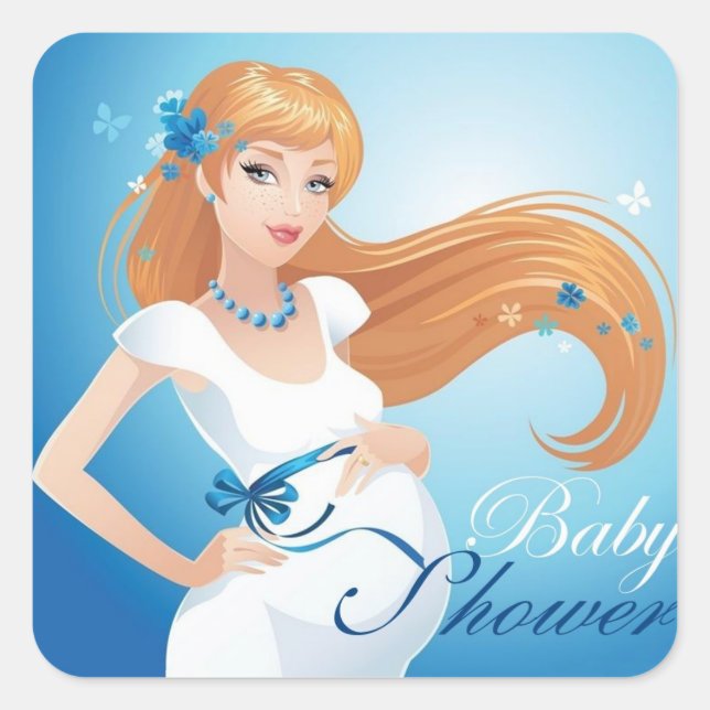 Cute Beautiful Pregnant Woman Baby Shower Square Sticker (Front)
