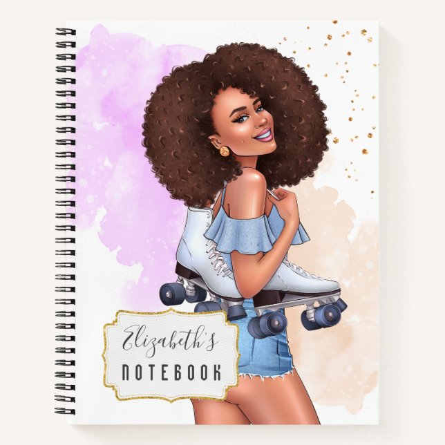 Cute Beautiful Roller Girl Spiral Notebook (Front)