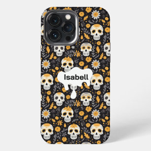 Cute Beautiful Sugar Skull Flowers Halloween iPhone 13 Pro Max Case