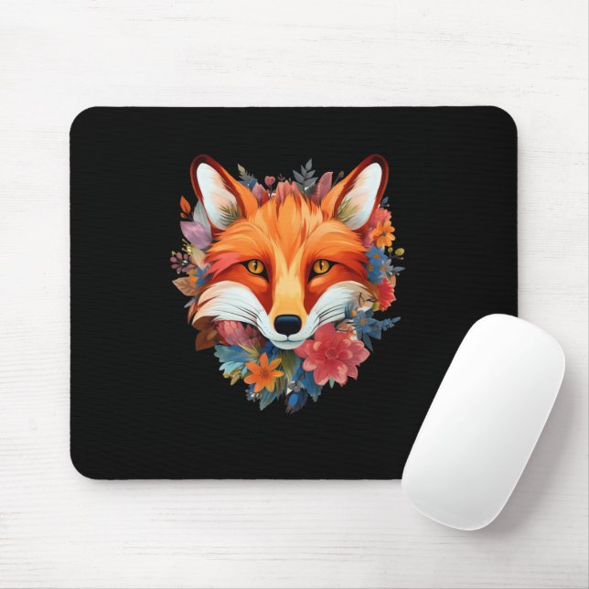 Cute Beautiful Watercolor Fox Flower Mouse Pad (With Mouse)