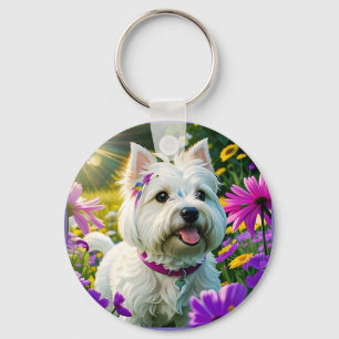 Cute Beautiful Wester Terrier Puppy Dog Two Key Ring