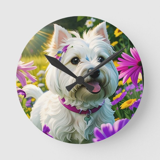 Cute Beautiful Wester Terrier Puppy Dog Two Round Clock (Front)