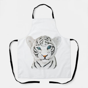 Cute Beautiful White Tiger With Blue Eyes Apron
