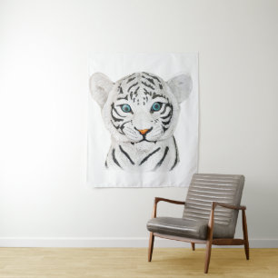 Cute Beautiful White Tiger With Blue Eyes Tapestry