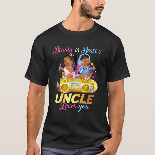 Cute Beauty Or Beat Uncle Loves You Gender Reveal  T-Shirt (Front)