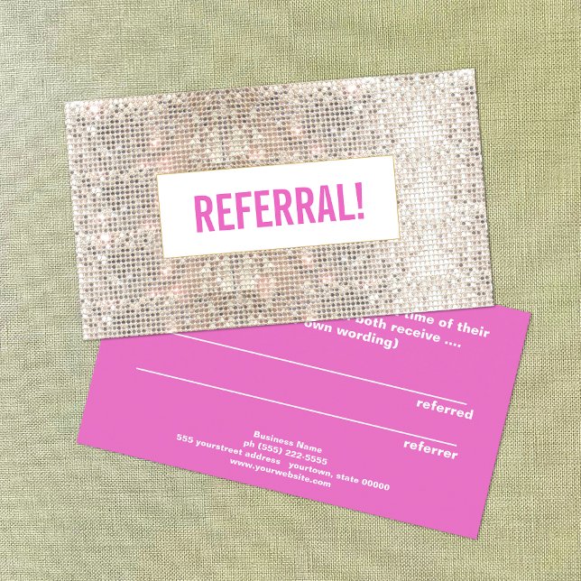 Cute Beauty Salon Referral Faux Silver Sequin Pink (Creator Uploaded)