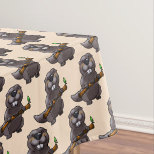 cute beaver cartoon tablecloth
