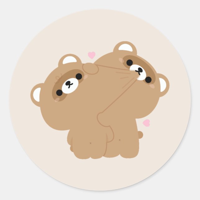 Cute Beaver Couple Classic Round Sticker (Front)