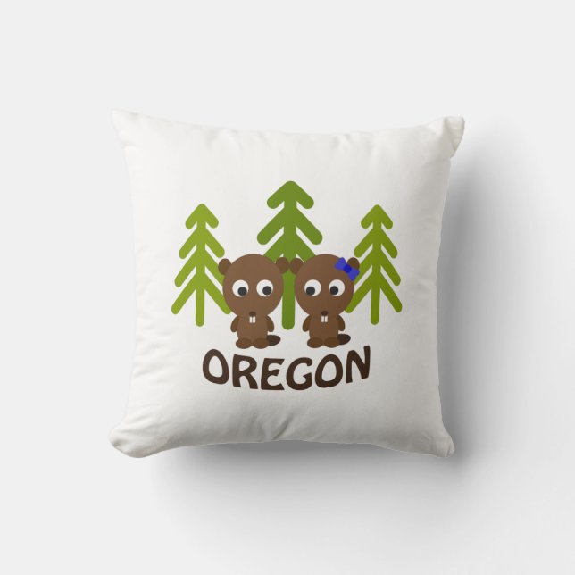 Cute Beaver Couple Oregon Cushion (Front)