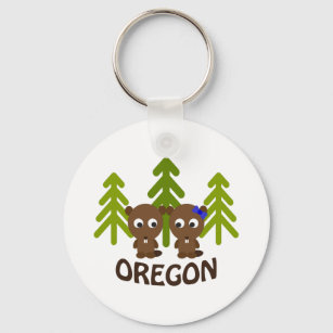 Cute Beaver Couple Oregon Key Ring
