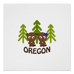 Cute Beaver Couple Oregon Poster