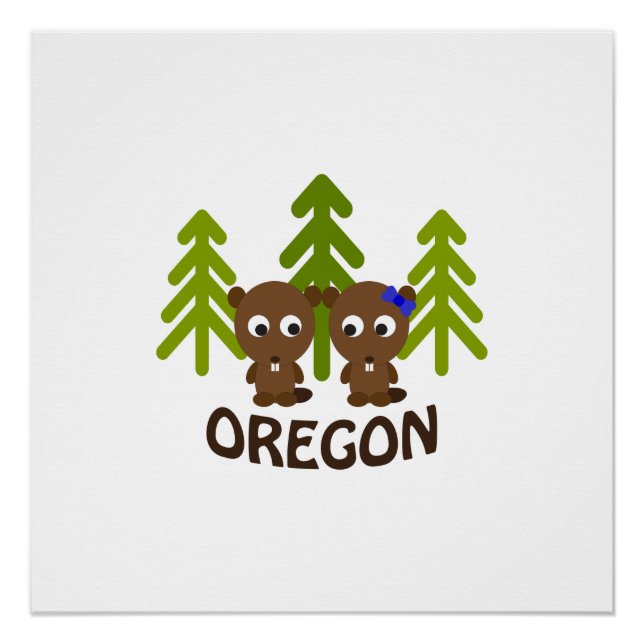 Cute Beaver Couple Oregon Poster (Front)