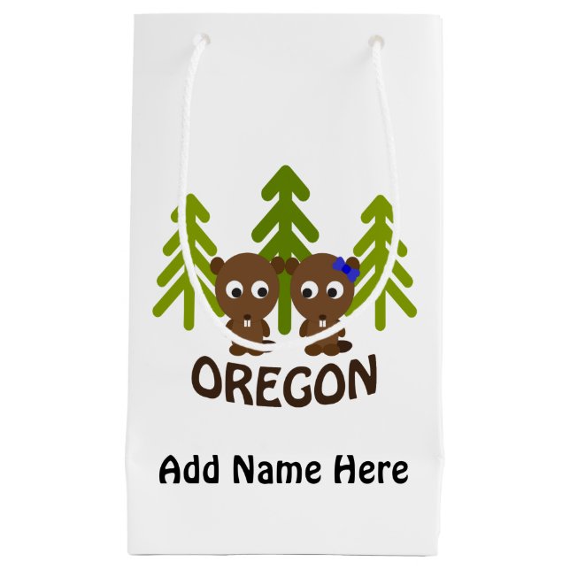 Cute Beaver Couple Oregon Small Gift Bag (Front)