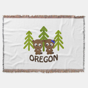 Cute Beaver Couple Oregon Throw Blanket