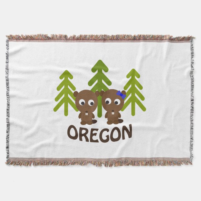 Cute Beaver Couple Oregon Throw Blanket (Front)