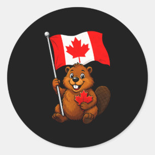 Cute beaver flag patriotic maple leaf canada day classic round sticker