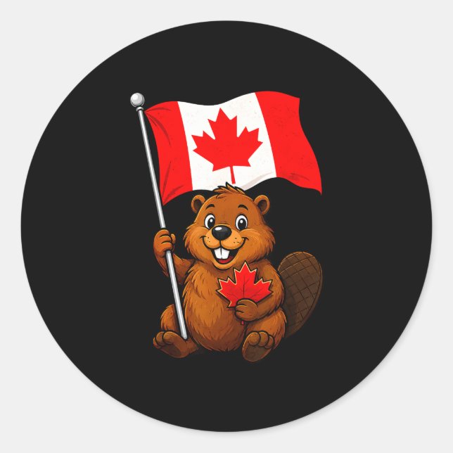 Cute beaver flag patriotic maple leaf canada day classic round sticker (Front)