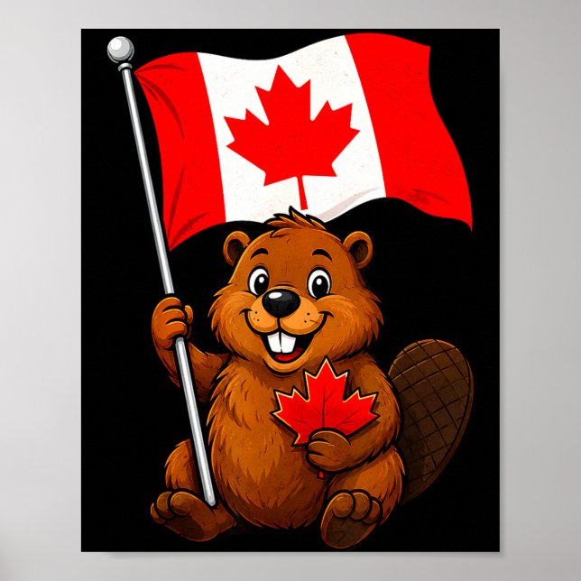 Cute beaver flag patriotic maple leaf canada day poster (Front)
