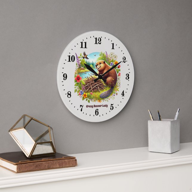 Cute beaver lovers add text large clock (Office)