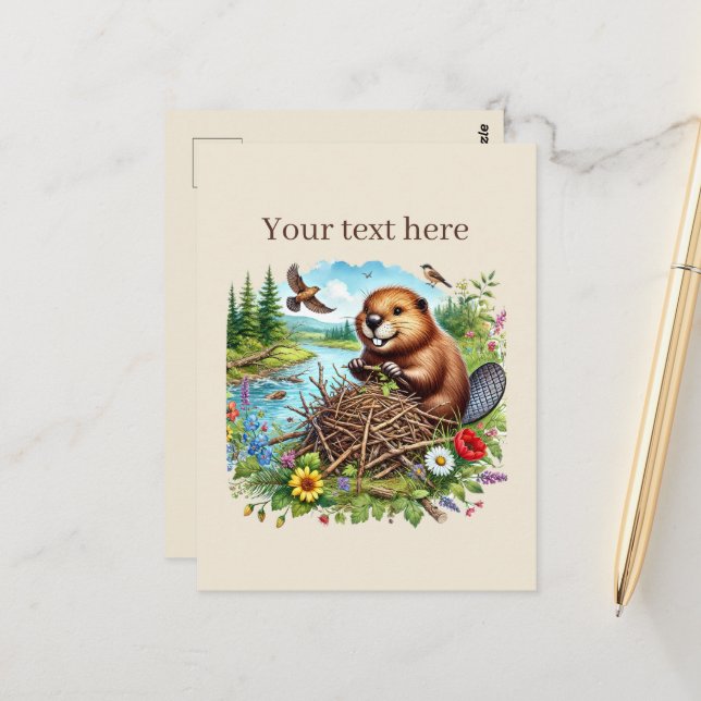 Cute beaver lovers customisable postcard (Front/Back In Situ)