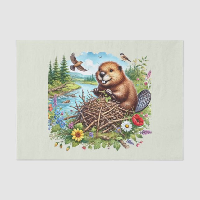 Cute beaver lovers decoupage  tissue paper (Front)