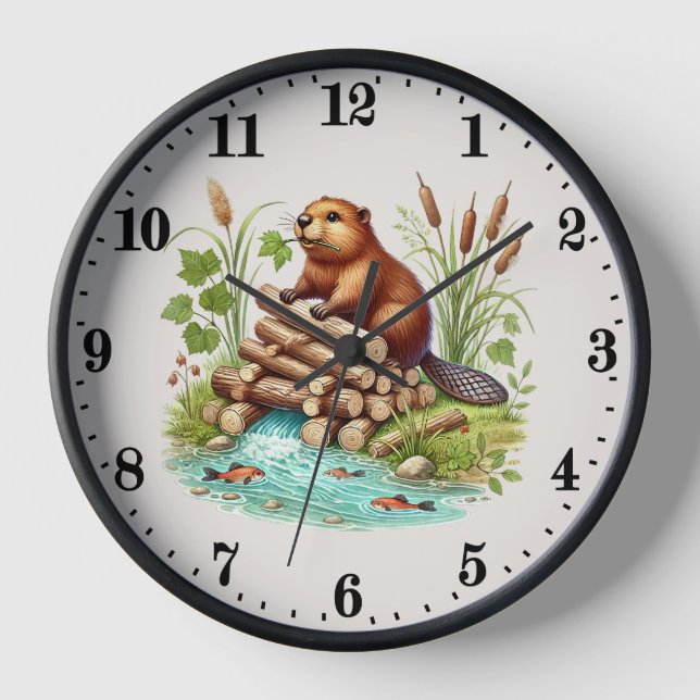 Cute beaver lovers woodland animal  clock (Front)