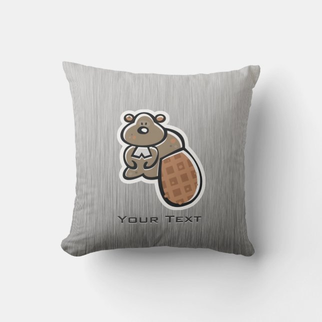 Cute Beaver; Metal-look Cushion (Front)