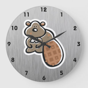 Cute Beaver; Metal-look Large Clock