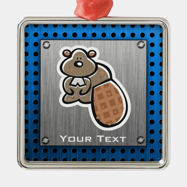 Cute Beaver; Metal-look Metal Ornament (Front)