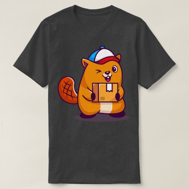 Cute Beaver Shipping Package T-Shirt (Design Front)