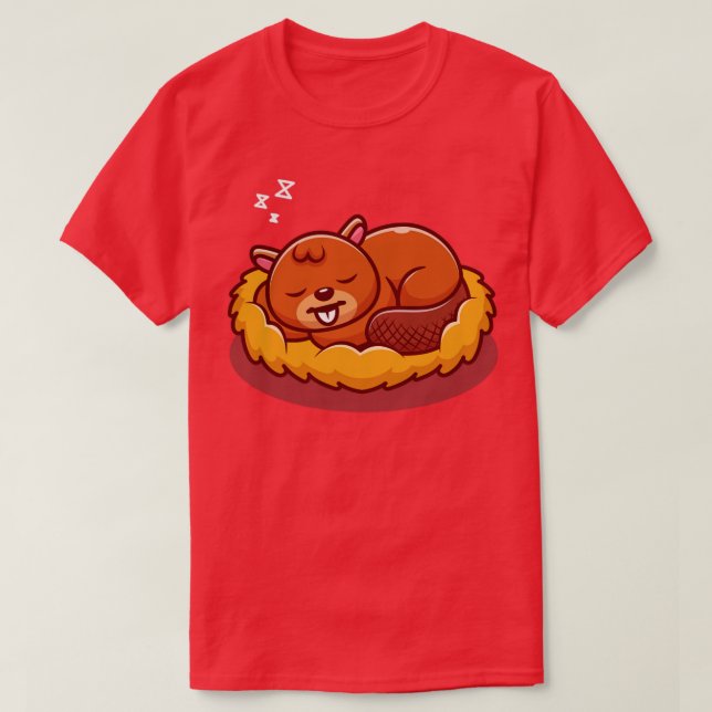 Cute Beaver Sleeping Cartoon T-Shirt (Design Front)