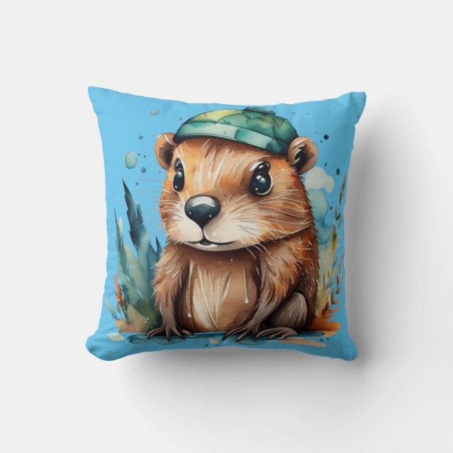 Cute beaver Throw Pillow (Front)