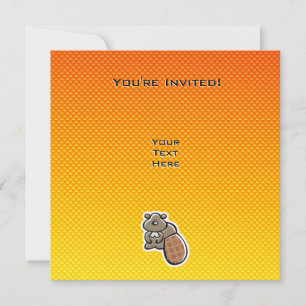 Cute Beaver; Yellow Orange Invitation
