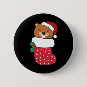 Cute Beavers In Christmas Stockings For Christmas 6 Cm Round Badge