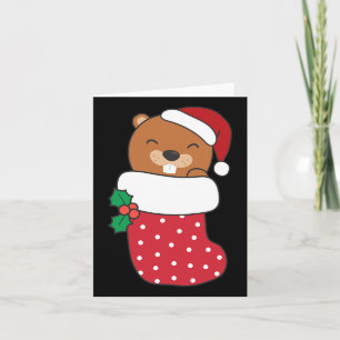 Cute Beavers In Christmas Stockings For Christmas Card