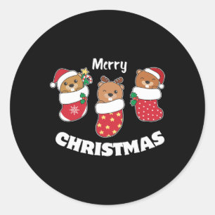 Cute Beavers In Christmas Stockings For Christmas Classic Round Sticker