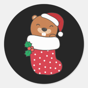 Cute Beavers In Christmas Stockings For Christmas Classic Round Sticker