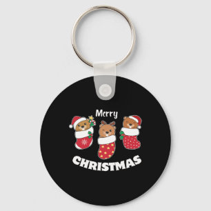 Cute Beavers In Christmas Stockings For Christmas  Key Ring