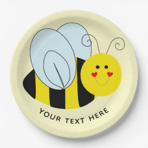 Cute Bee Add Text Yellow Paper Plate