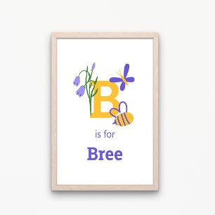 Cute Bee and Butterfly Custom Name Nursery Poster